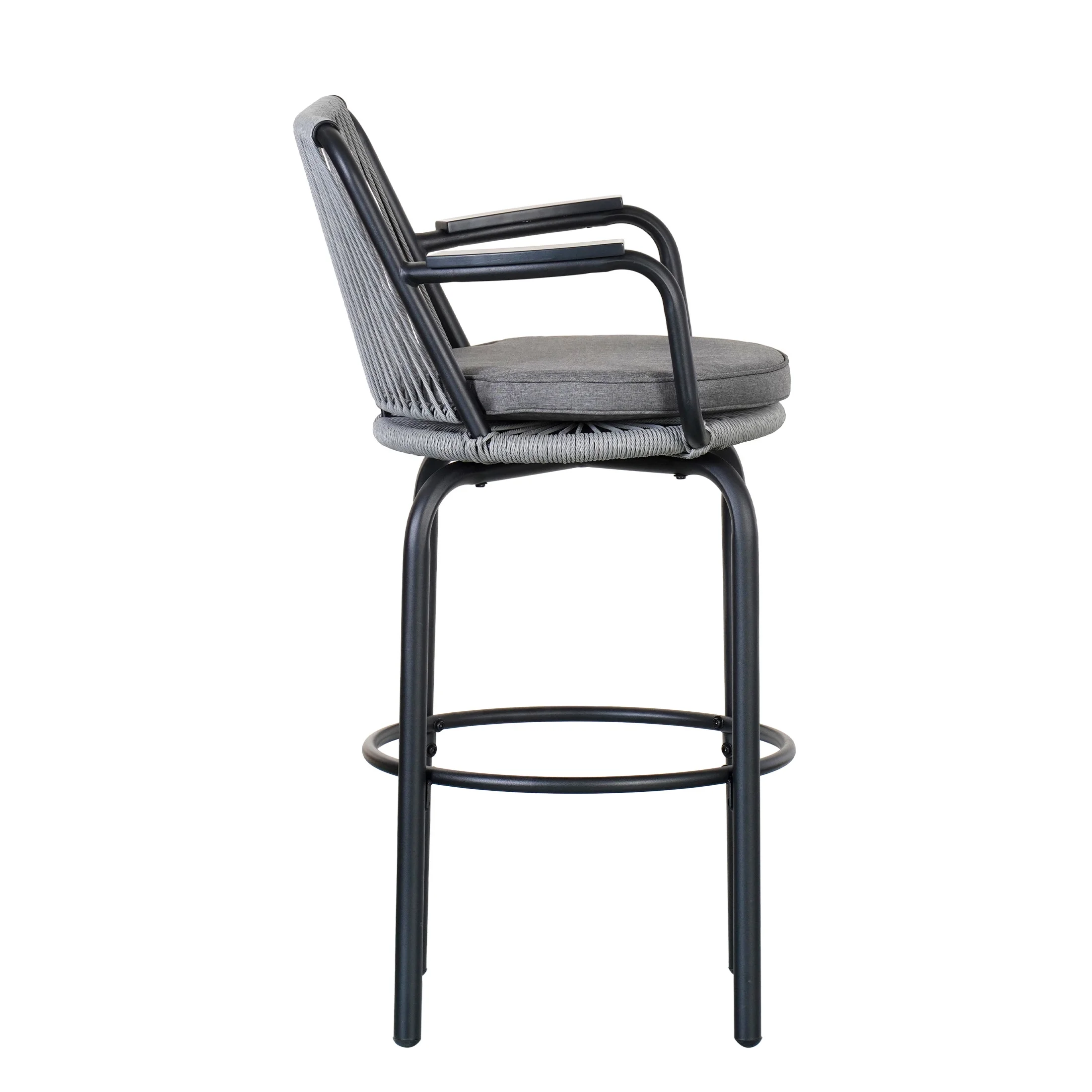 Lyric Modern 29" Outdoor Patio Bar Stools, Bar Chairs with Wood Grain Finish Frame with Hand-Woven PE Rattan Rope, Removable Cushions, Teak+Beige, Set of 2 - Image 15