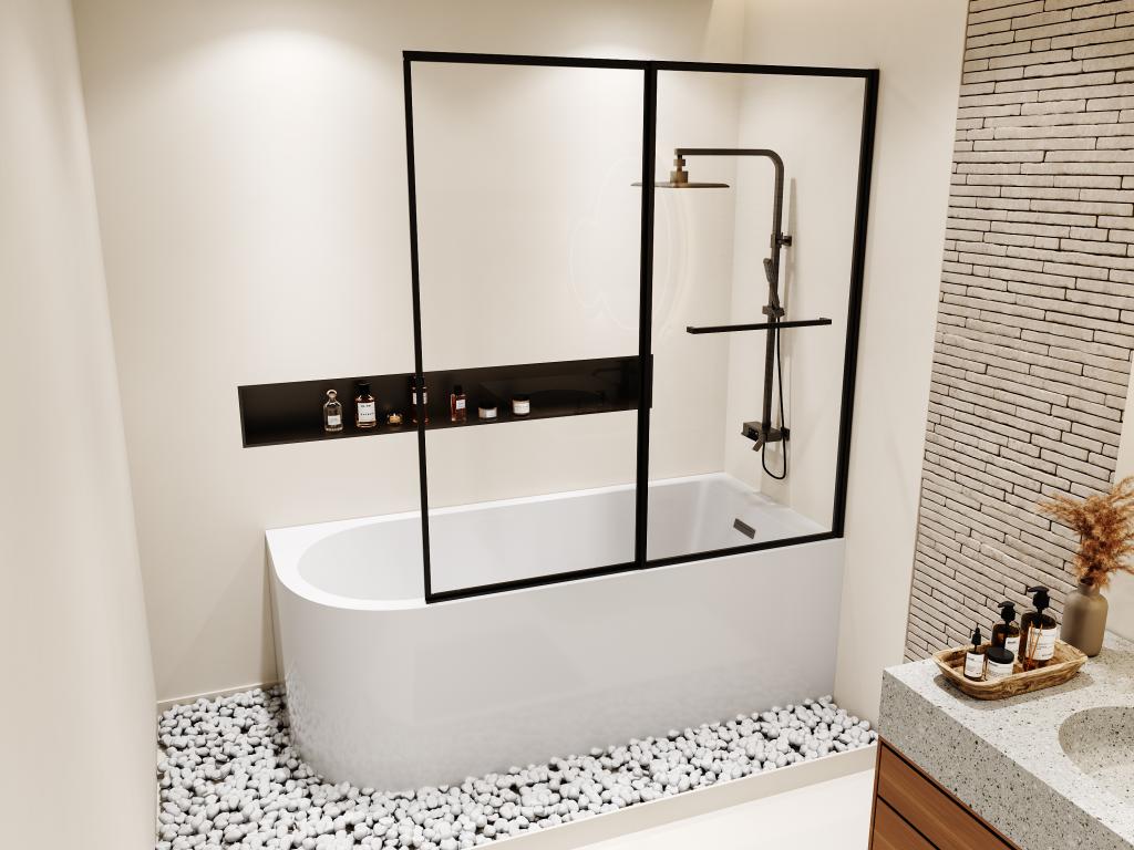 Bañera ducha blanca con mampara corredera - 240 L - Ángulo derecho - ANIKA