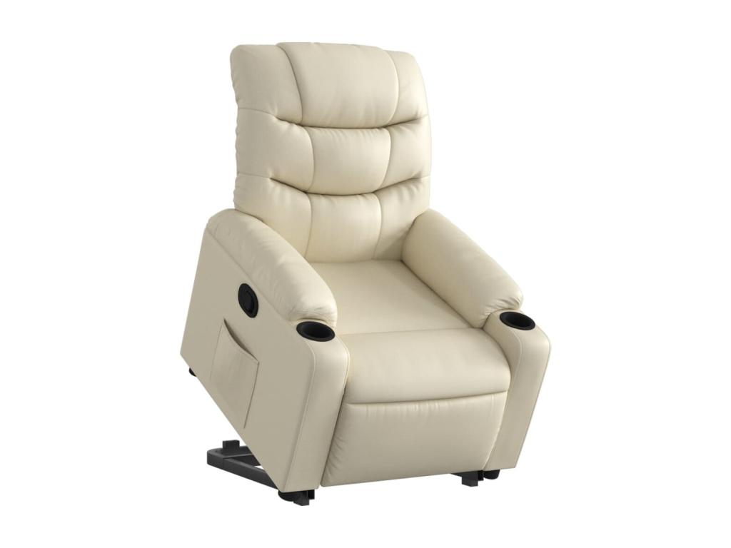 Sillón reclinable elevable cuero artificial color crema