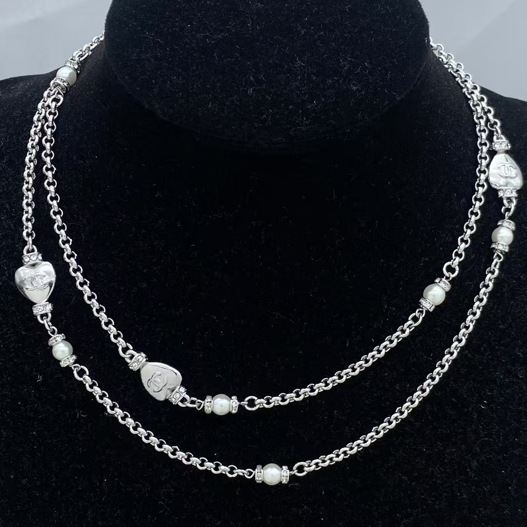 Chanel Silver Two Rows Chain Necklace - Original Replica Club