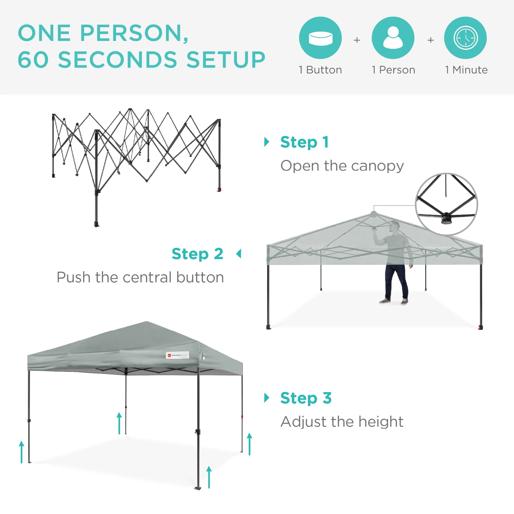 Best Choice Products 12x12ft Easy Setup Pop Up Canopy w/ 1-Button Setup, Wheeled Case, 4 Weight Bags - Navy Blue - Image 159