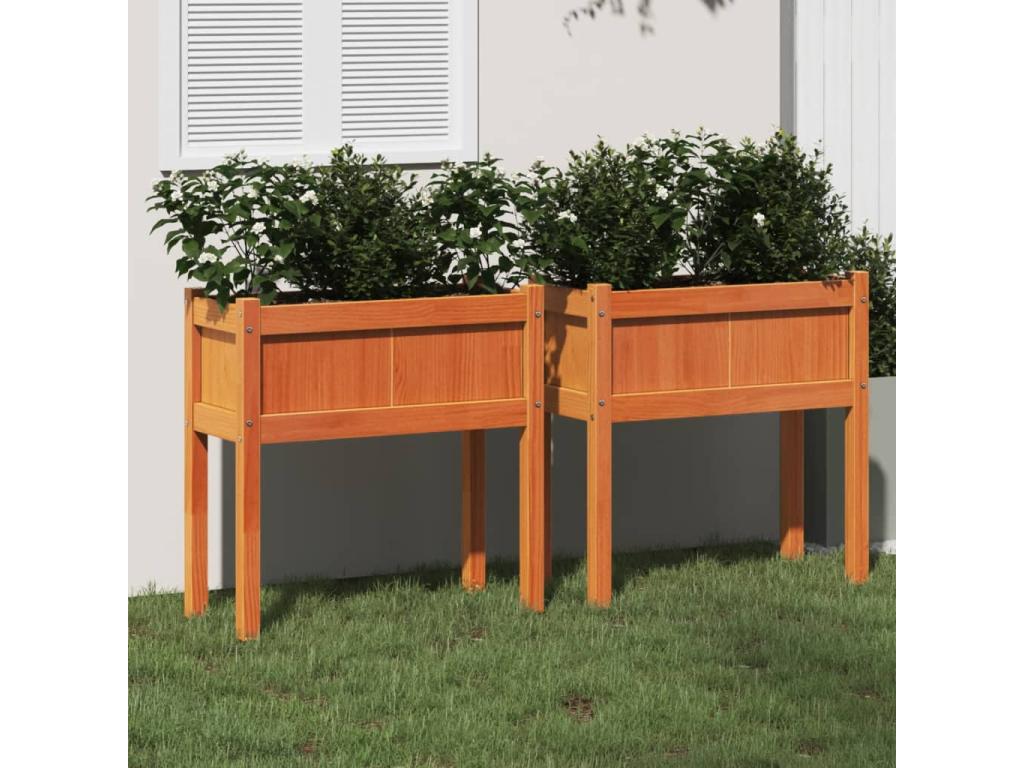 Decoratodo con patas 2 uds madera maciza de pino marrón cera