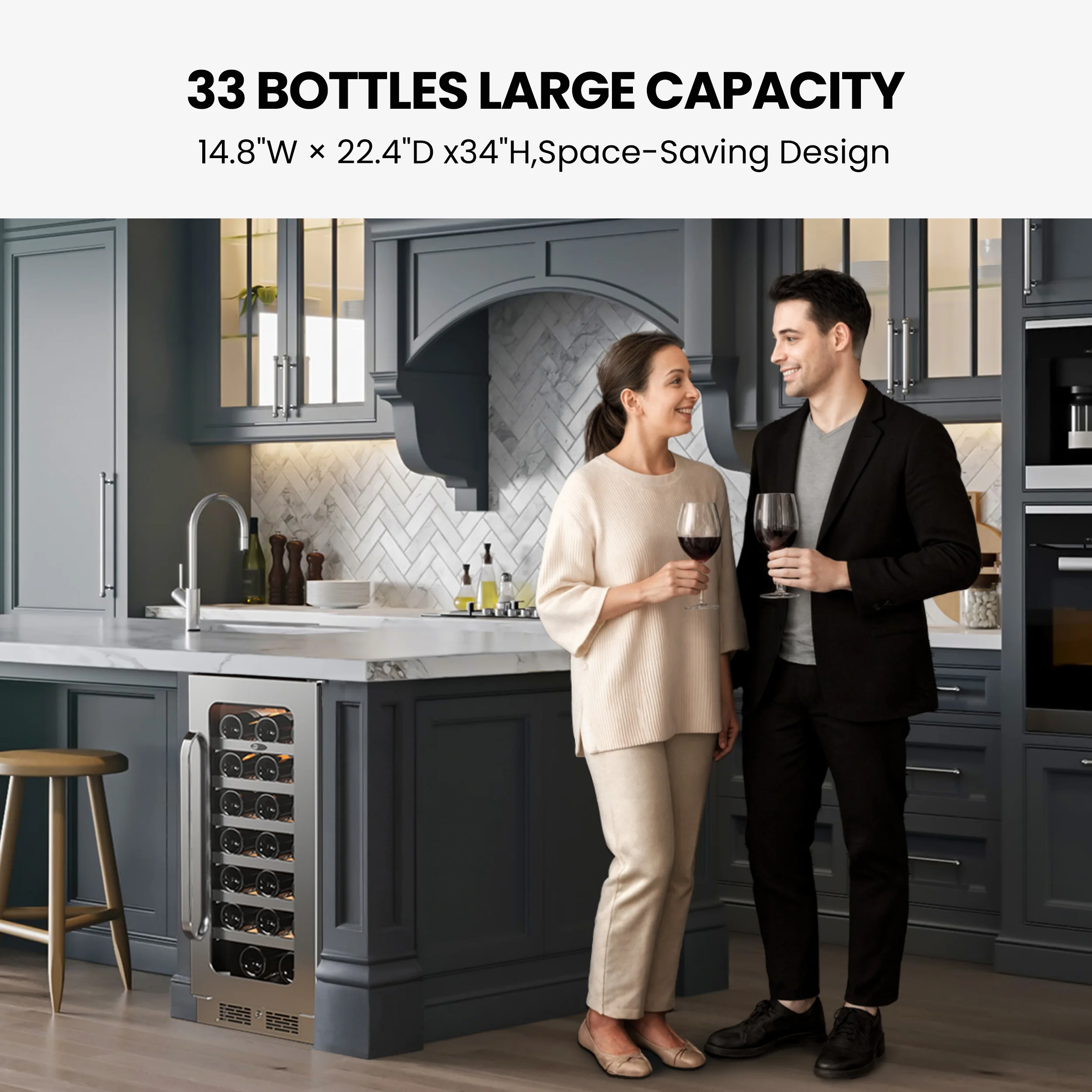 Whynter 15 Inch Wine Fridge Cooler - 33 Bottles Wine Fridge with Glass Door, Small Wine Refrigerator with 3 LED Light Built-in for Home Bar Kitchen - Image 2