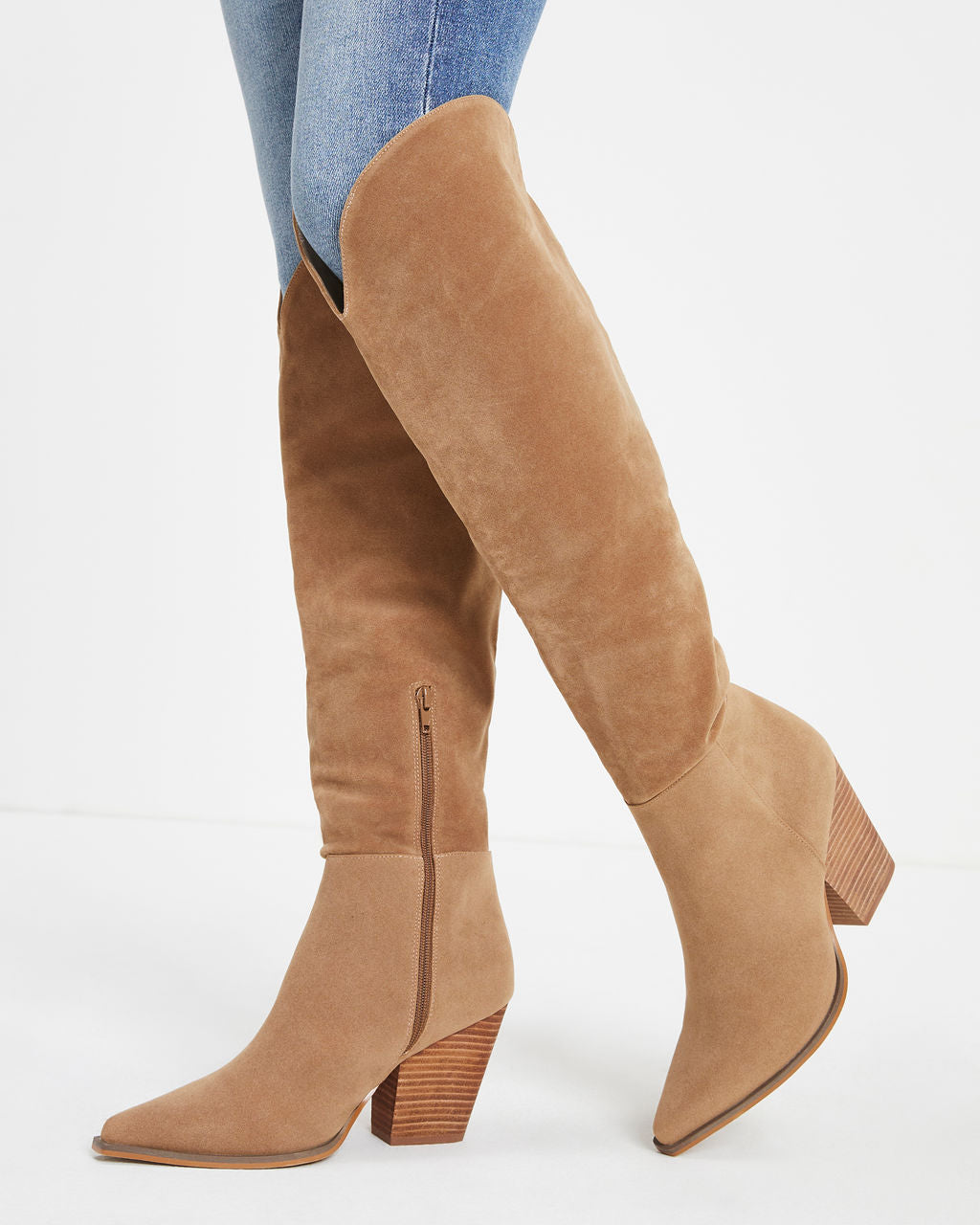 Riri Faux Suede Heeled Boot - Khaki - Se7enfashion