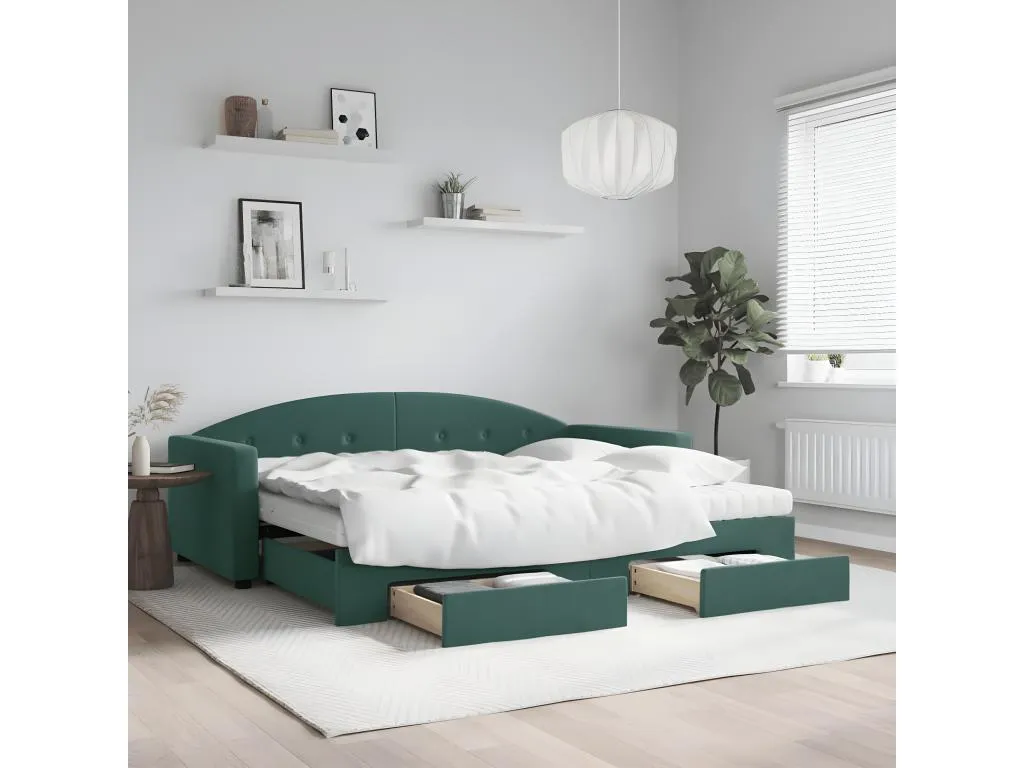 Sofá cama Alkifurniturees con cajones terciopelo verde oscuro 90x200 cm 69496VBWM