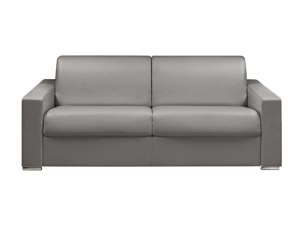 Sofá cama de 4 plazas tipo italiano de piel sintética CALITO - Gris - Cama de 160 cm - Colchón de 22 cm con memoria de forma