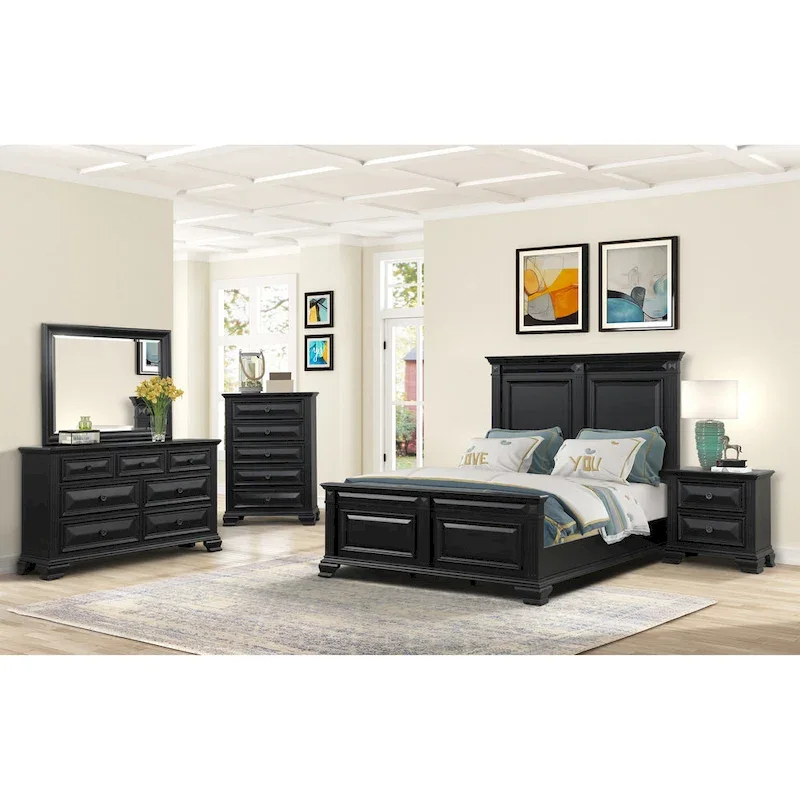 Roundhill Furniture Renova Vintage Black Wooden Bedroom Collection