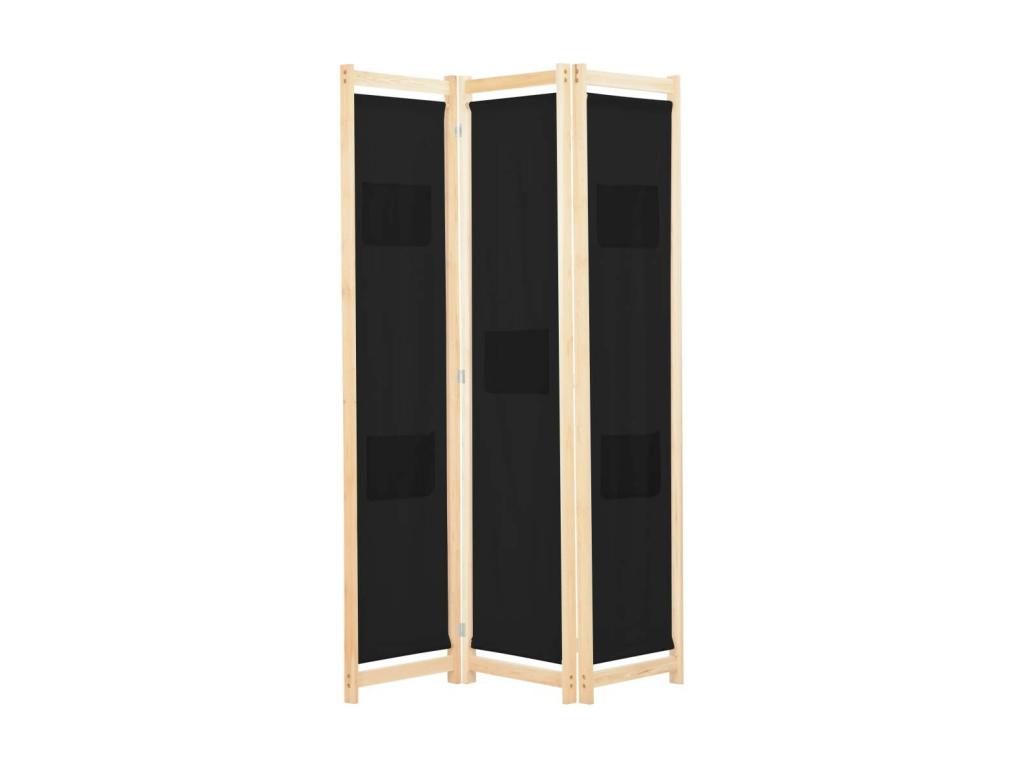 Biombo divisor 3 paneles de tela negro 120x170x4 cm