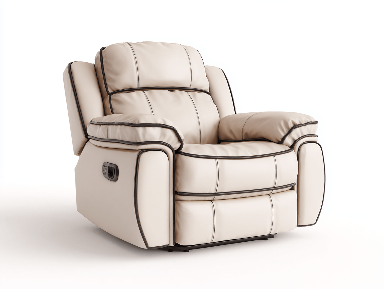 Sillón reclinable eléctrico de piel beige 100×98×102 cm – con 1 cojín – estilo moderno – con mecanismo motorizado