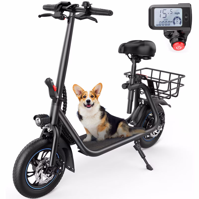 KEESTP Electric Bike with Basket for Pet, 3 Riding Modes Foldable Electric Scooter for Adults - up to 20 Miles 18.6MPH - Image 3