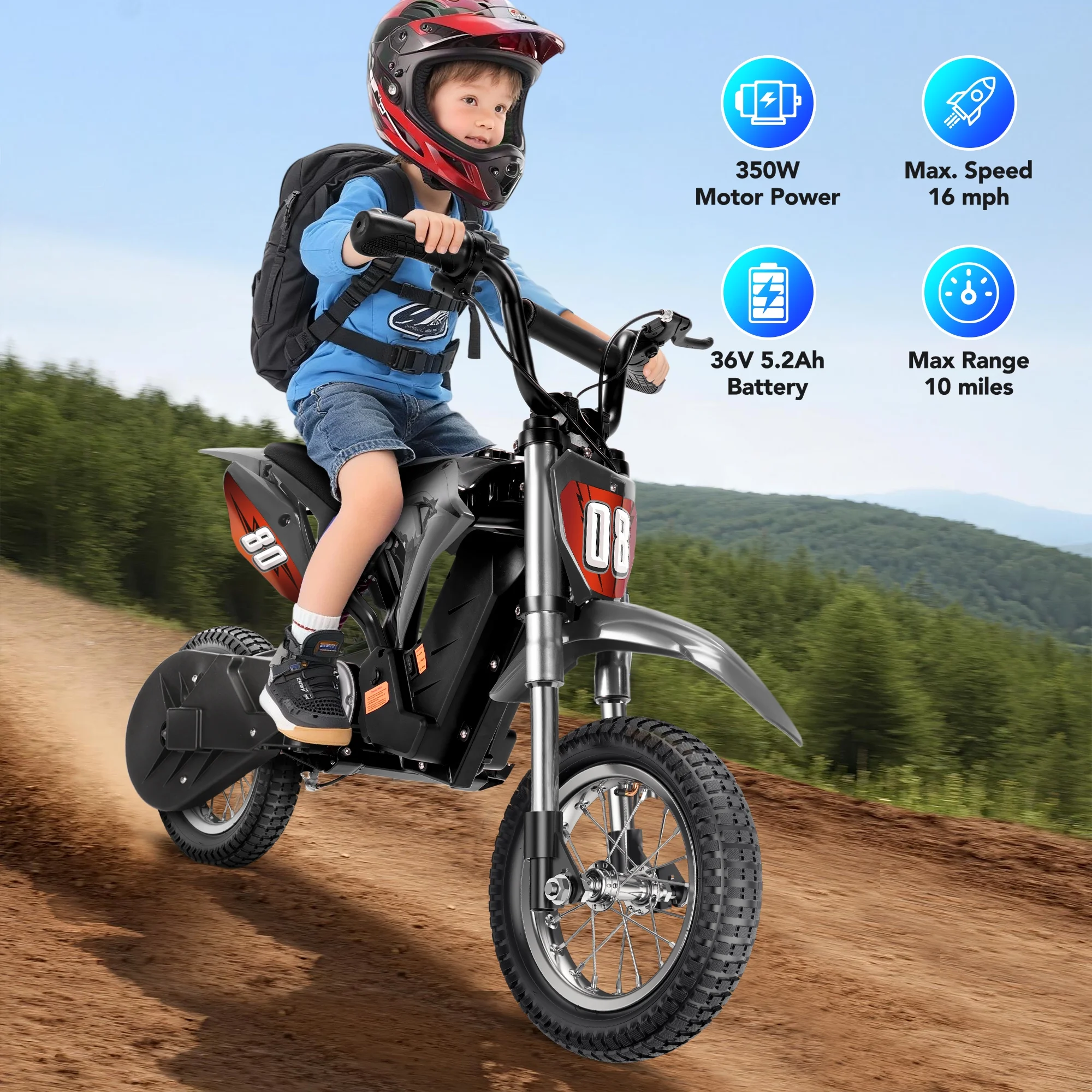 36V Kids Electric Dirt Bike,Fast Speed Electric Motorcycle Up to 16 MPH & 10 Miles Long-Range, 3-Speed Modes, Twist Grip Throttle, Dual Suspension & Brakes for Kids Ages 5-10 Ride on Toys - Image 11