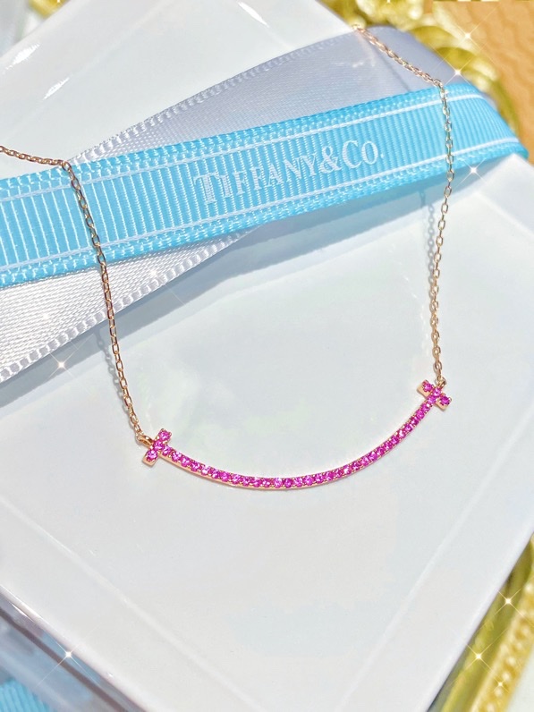 Tiffany Rose Gold Chain Pink Diamond Smile Necklace - Original Replica Club