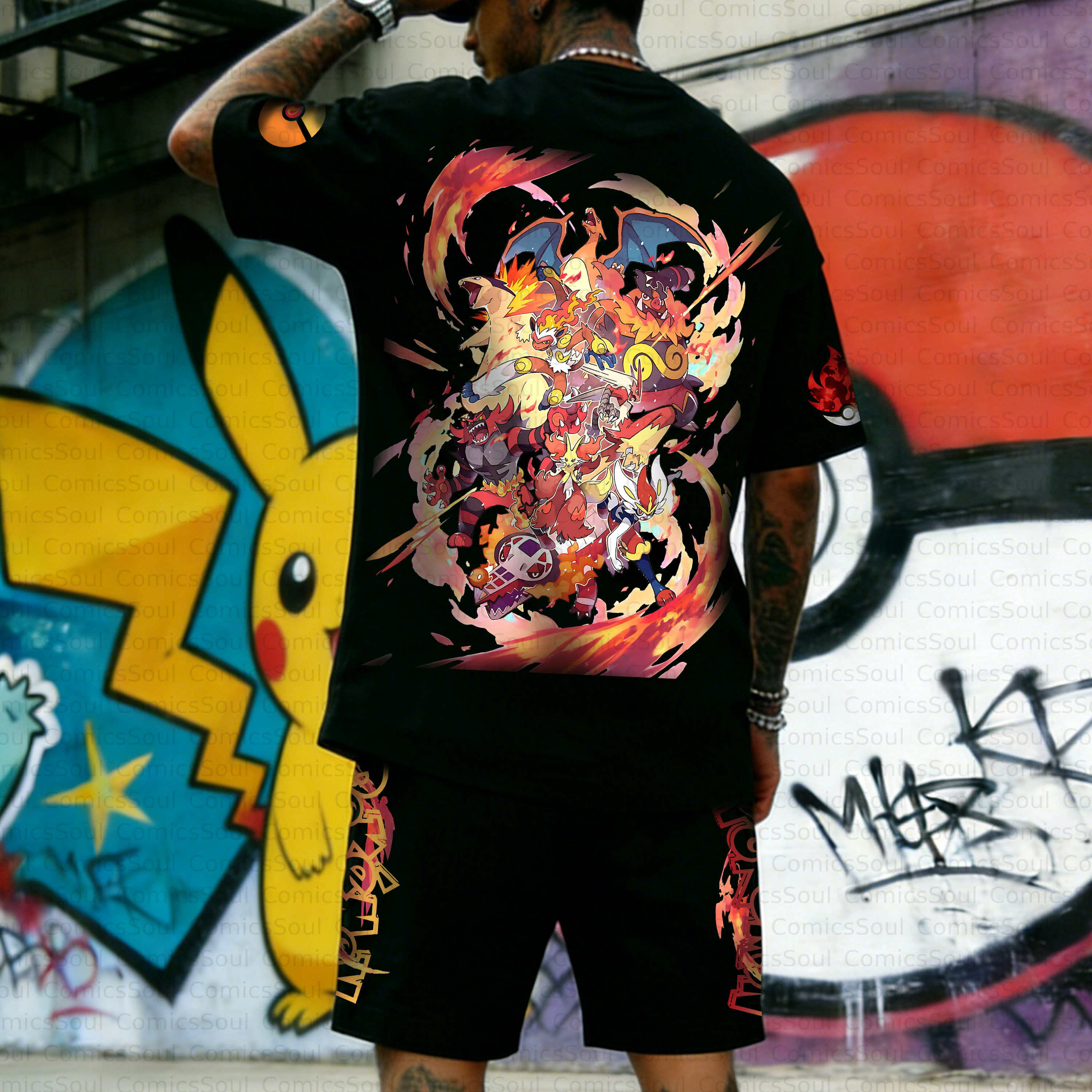 Unisex Anime Inspired Vintage T-shirt& Shorts 2 Pieces Set