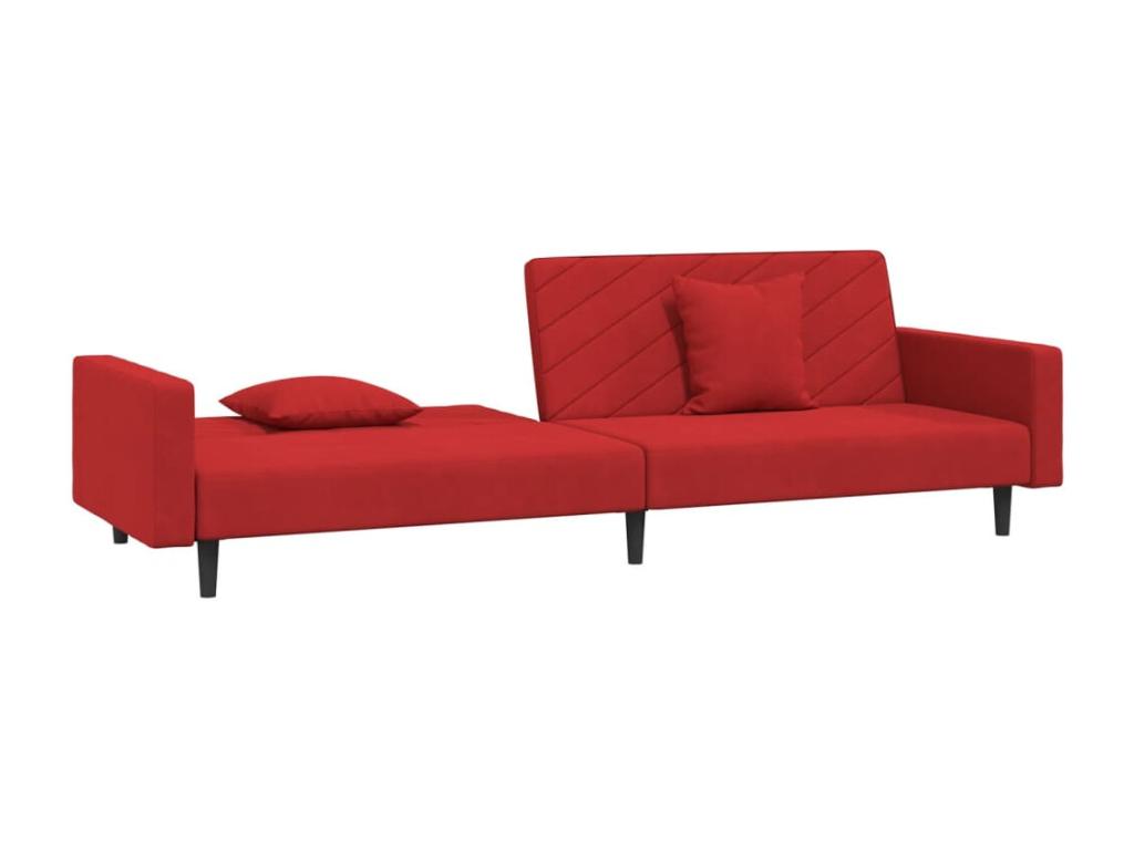 Sofá cama doble - terciopelo rojo - 2 cojines incluidos