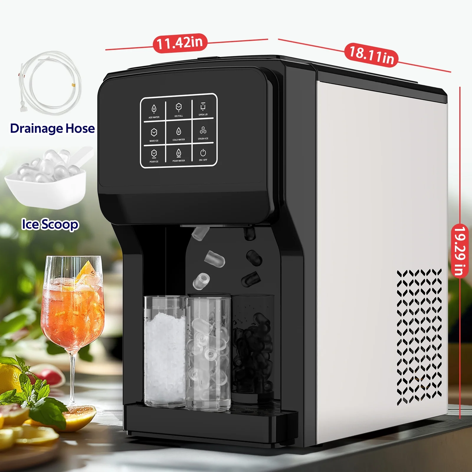 Advwin 3 in 1 Water Dispenser with Ice Maker Countertop, Bullet Ice, Crushed Ice, Water Cooler, 44Lbs/24H, 12 Ice Cube/6Min, Self-cleaning, 4Lbs Ice Storage, Home, Kitchen, Party, RV - Image 14