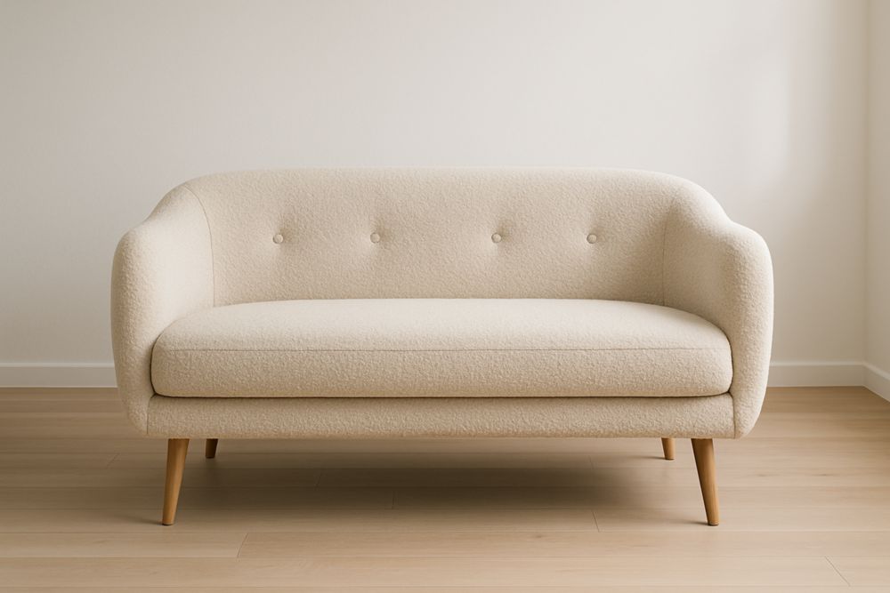 Sofá de 2 plazas de poliéster beige con patas de madera 140 cm x 80 cm x 85 cm