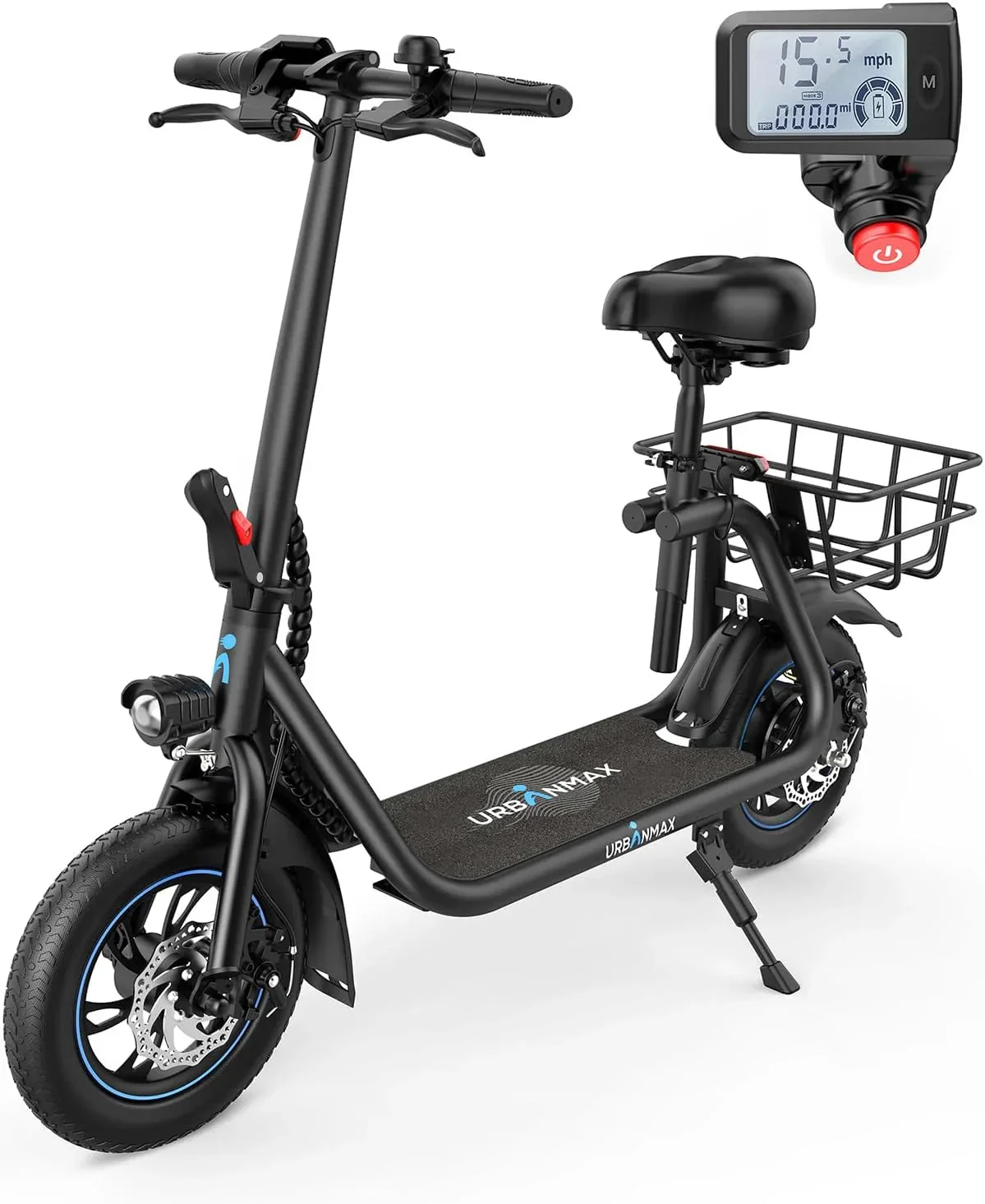 URBANMAX Electric Scooter With Seat, 450W, 22 Miles, Black - C1 - Image 8 URBANMAX Electric Scooter With Seat, 450W, 22 Miles, Black - C1 - Image 8