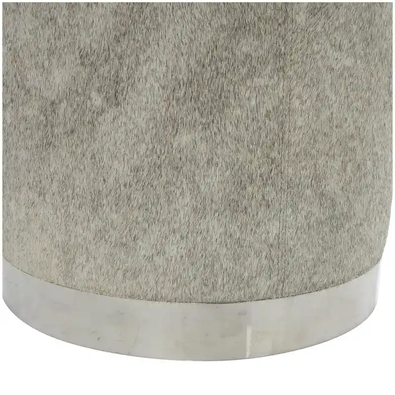 Gray Leather Patchwork Living Room Stool with Silver Metal Base - Roche River Decor