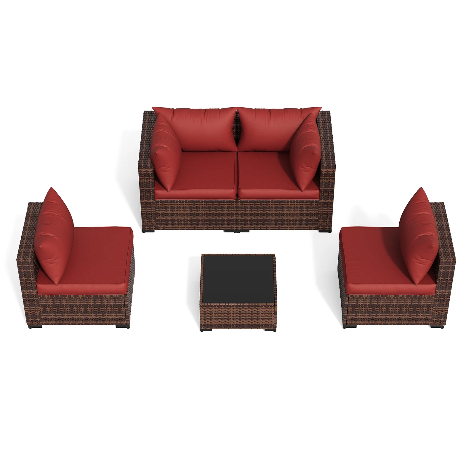 ELPOSUN Patio Furniture Set, Outdoor Patio Furniture Wicker Furniture Couch Set, 5 Pieces Outdoor Sectional Sofa, Patio Furniture Set, Outdoor Patio Set for Balcony Furniture (Grey) - Image 19