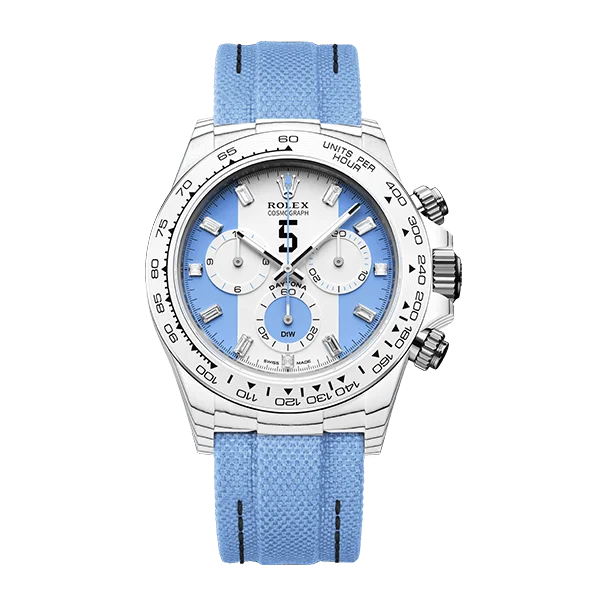 Replica Rolex Daytona DiW White Carbon Baby Blue Crystal Dial Nylon Strap 40mm