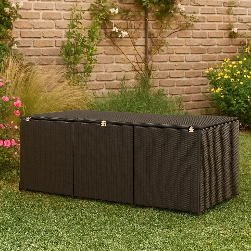 Almacén de jardín con tapa abatible marrón resina jardín 180×90×70 cm - 15cp87hgYADl