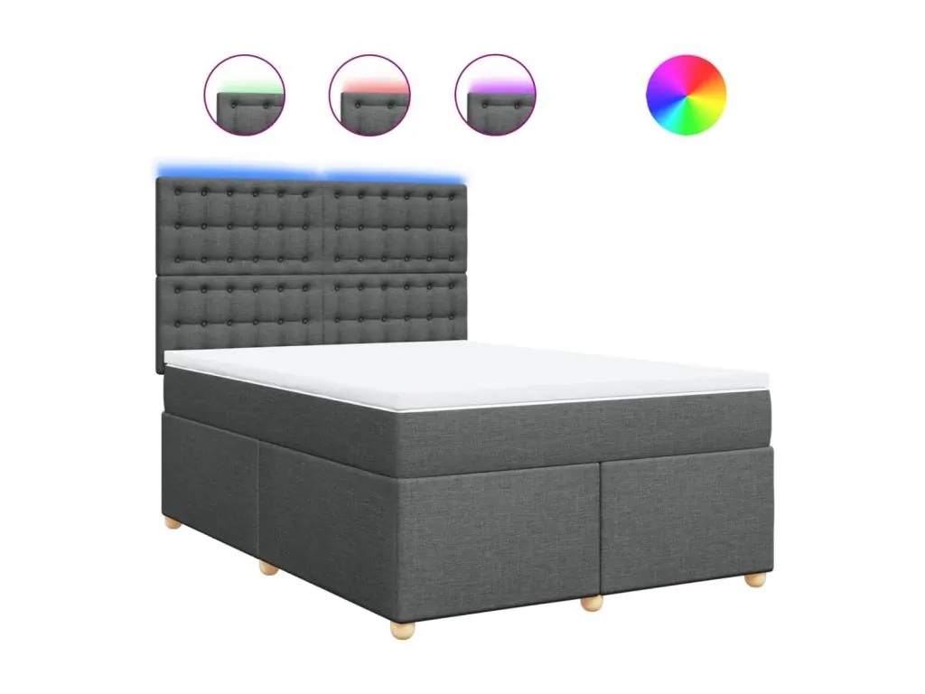 Cama box spring con colchón tela gris oscuro 140x200 cm pss3521993