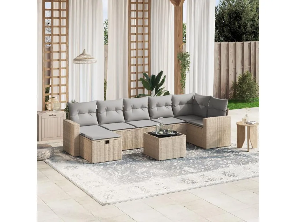 Juego de sofás jardín con cojines beige mezcla 8 piezas ratán PE
