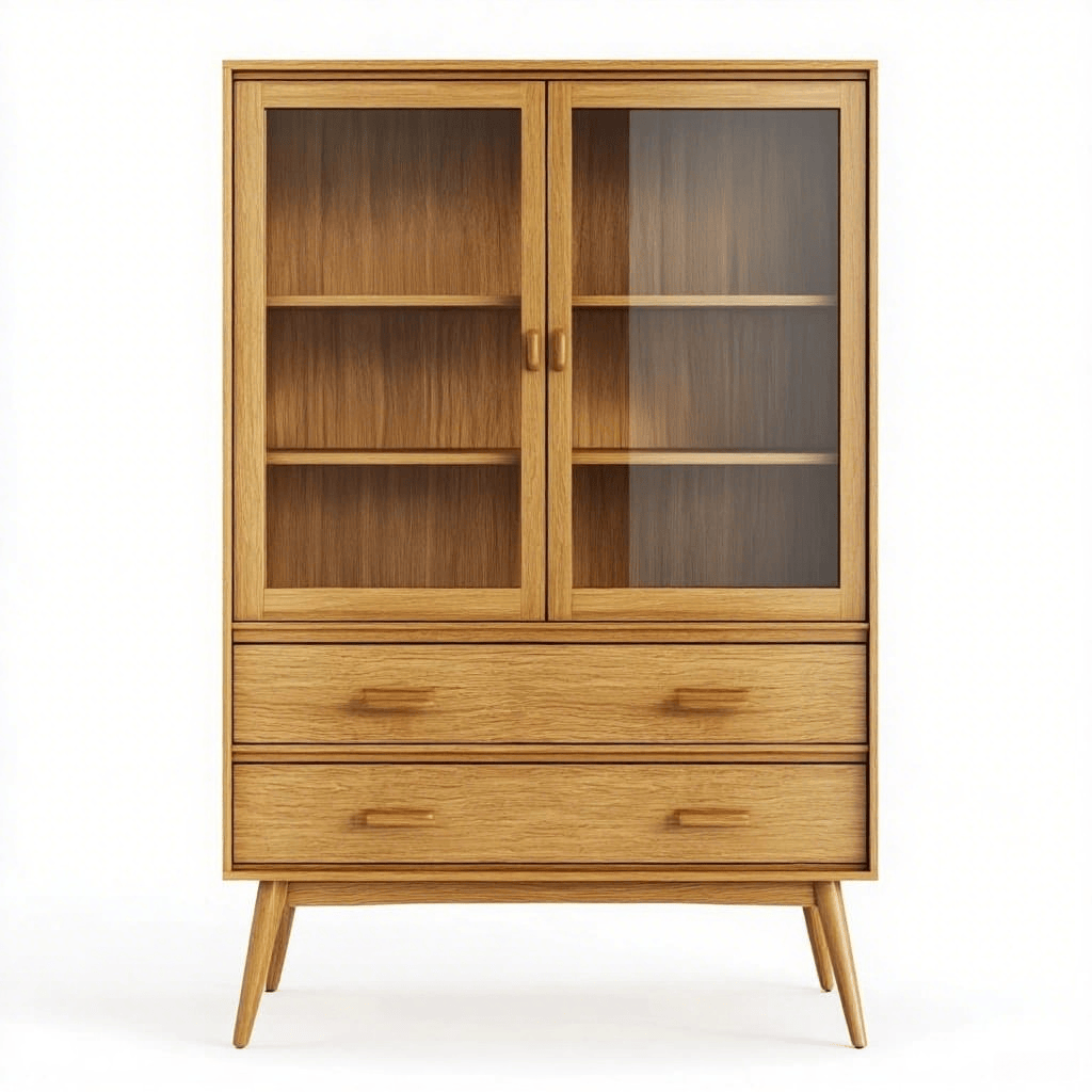 Vitrina de Madera de Roble con Puertas de Vidrio y Cajones 120x40x200cm