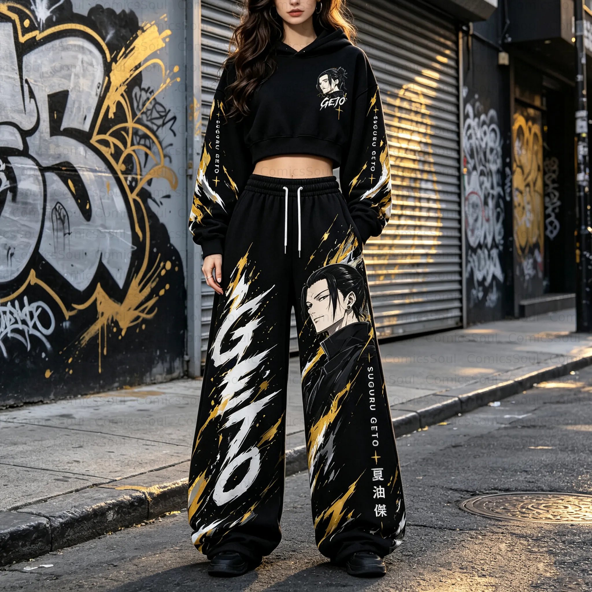 Jujutsu Kaisen Cropped Long Sleeve Hoodie & High Waist Jogger Pants Two Piece TeeThreads Sustain the Scene with Custom Apparel