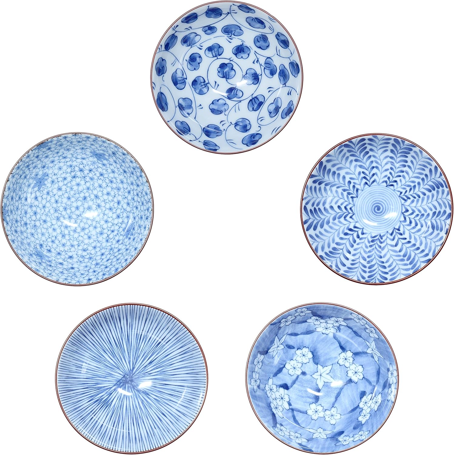 Japanese Handcrafted Rice Bowl, Authentic Mino Ware Pottery, Aie gawari Chawan, set of 5