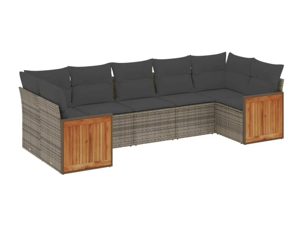Habitarluz Set de sofás de jardín 7 piezas con cojines ratán PE gris HCMT71985