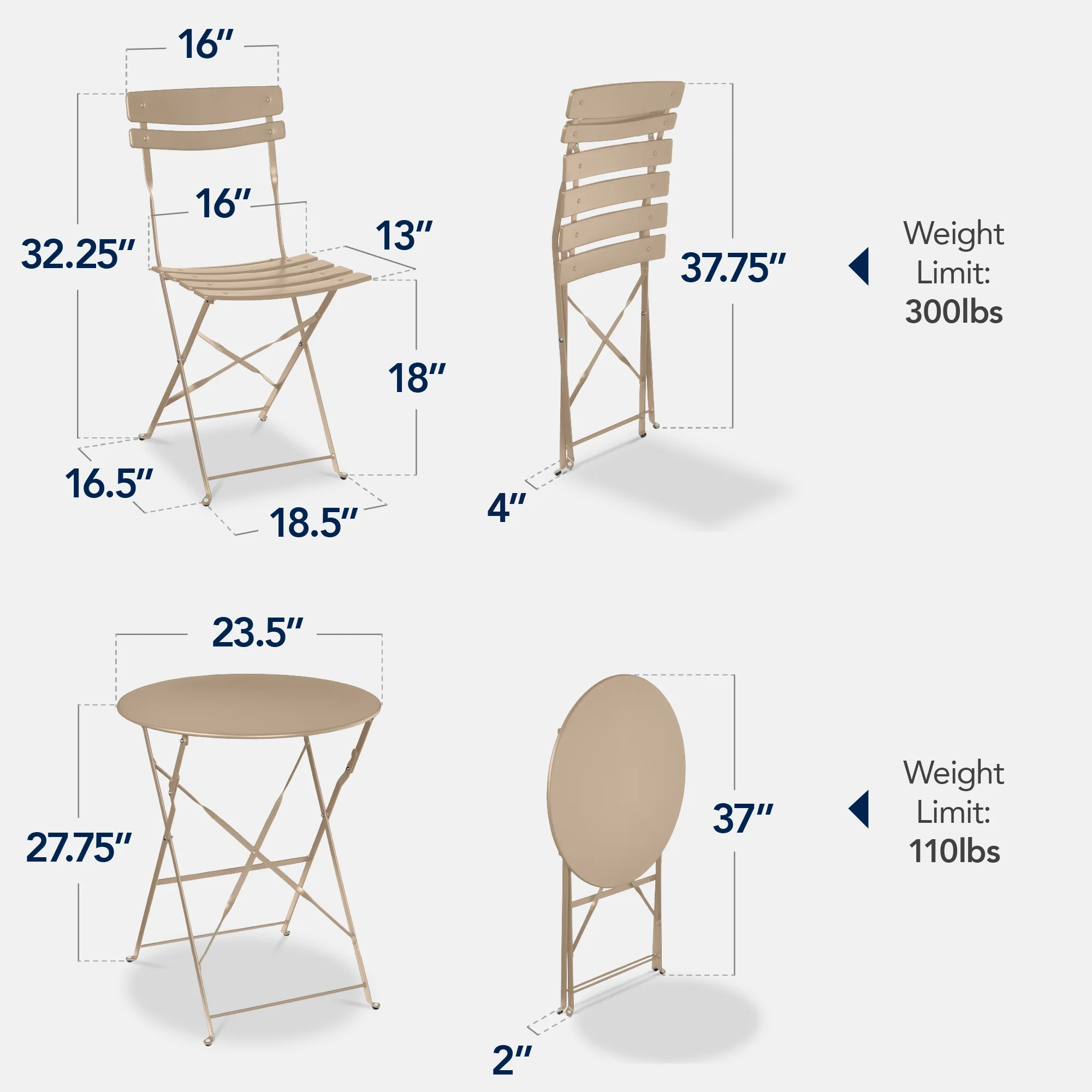 Best Choice Products 3-Piece Small Bistro Set, Folding Patio Furniture Set of 2 Chairs and Table - Black