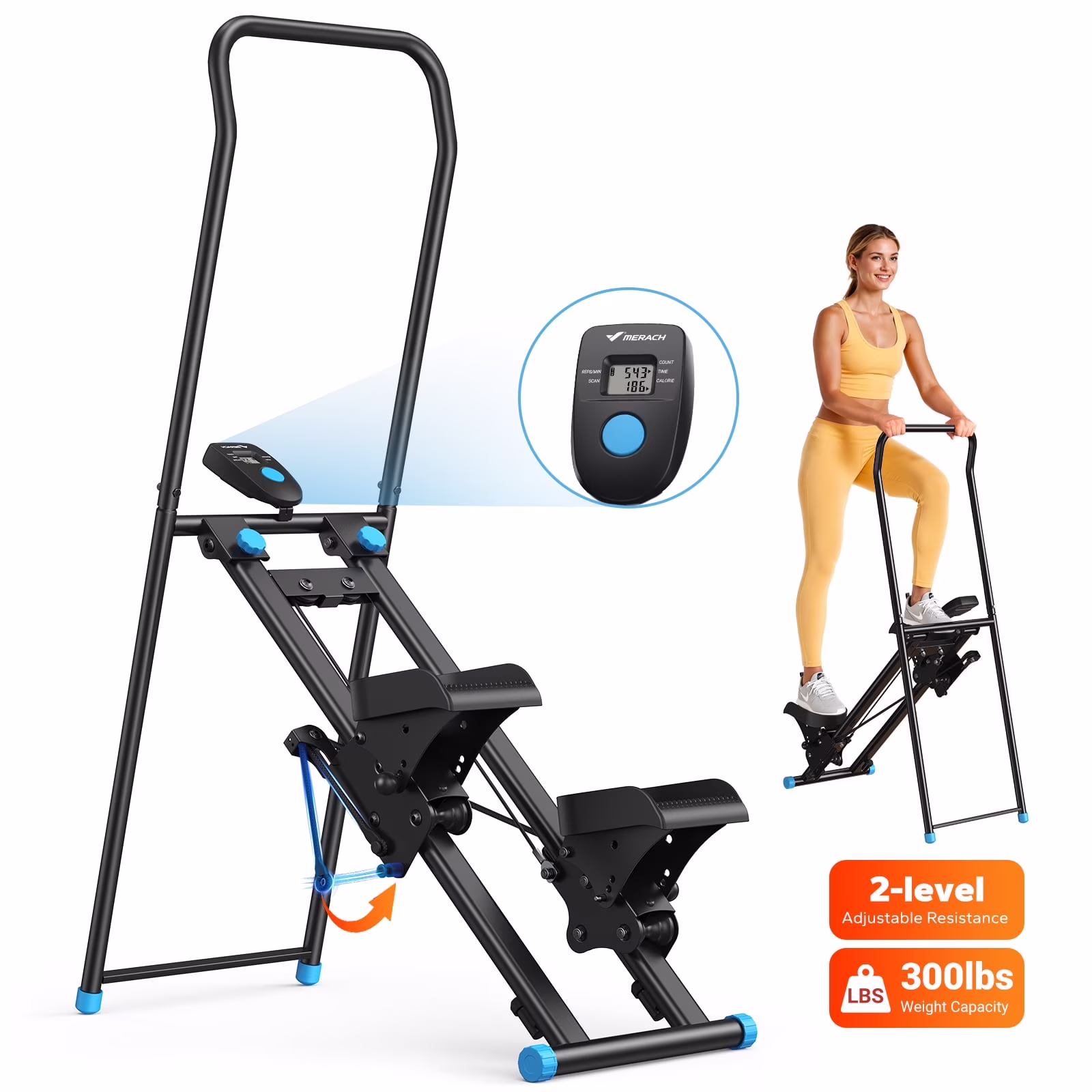 MERACH Stair Stepper for Home Compact Foldable Vertical Climber - Full - Body Workout Stepper, Home Gym Cardio Exercise Equipment(3-level resistance Black)