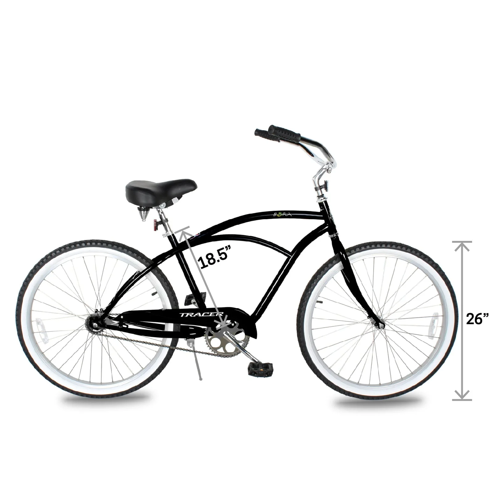 Tracer BORA Beach Cruiser Bike for Adult, 26 Inch Wheels, Featuring Steel Step Over or Step Through Hi Ten Steel Frame, 1 Speed with Coaster Brake, Hybrid Bike, Black Color - Image 3