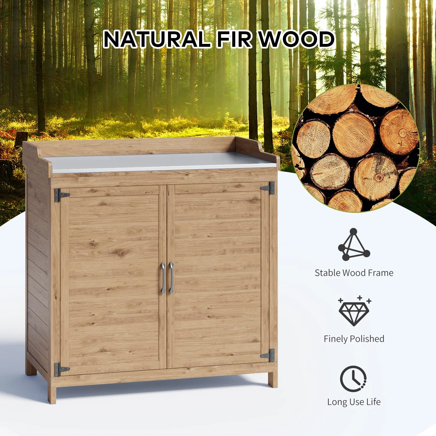 Lofka Outdoor Storage Cabinet, Outdoor Potting Bench Table with Removable Shelves for Yard, Garden, Waterproof Wood - Image 6