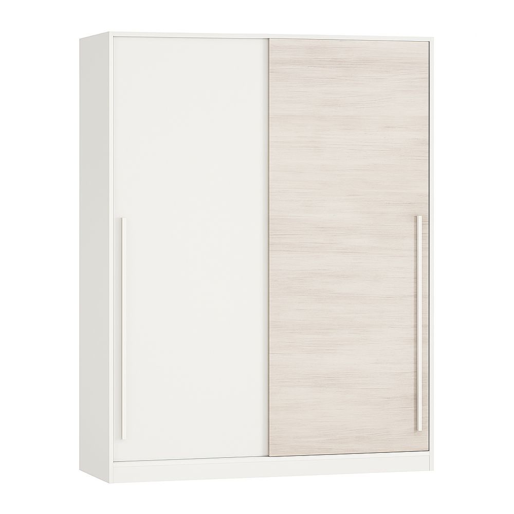 Armario Moderno de Dos Puertas, Diseño Minimalista en Blanco y Madera Clara, Almacenamiento Funcional para Interiores