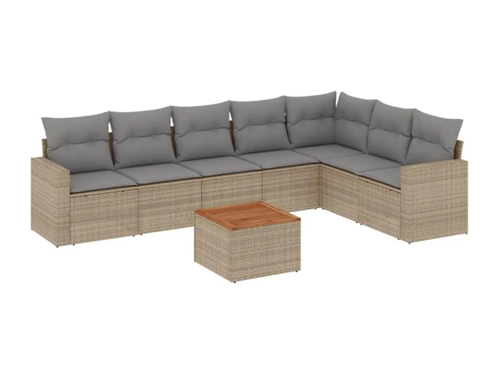 Juego de sofás de jardín con cojines beige 8 pzas ratán PE KZDY87941
