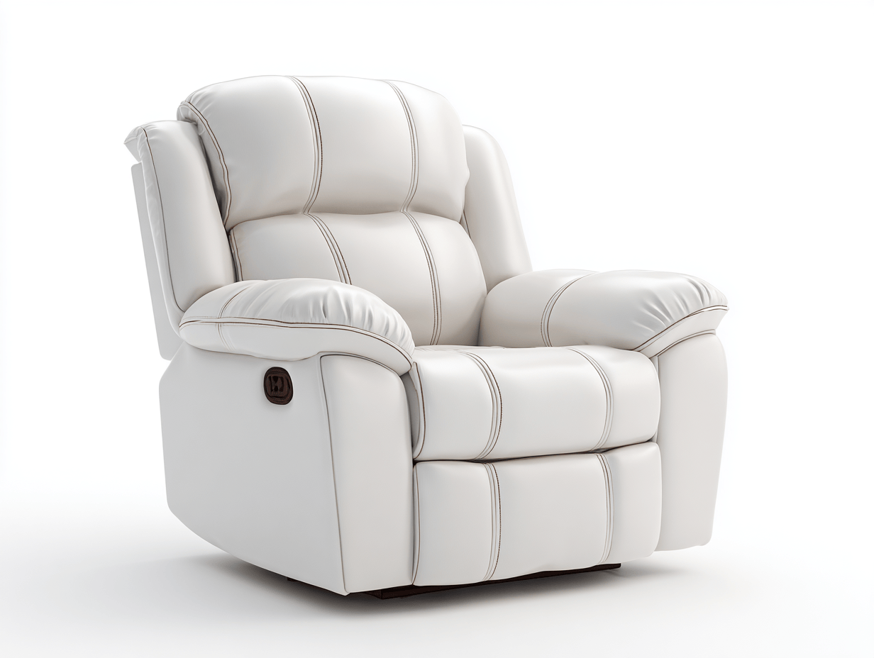 Sillón reclinable tapizado en piel sintética 102×96×104 cm – blanco – con apoyabrazos acolchados y un respaldo alto