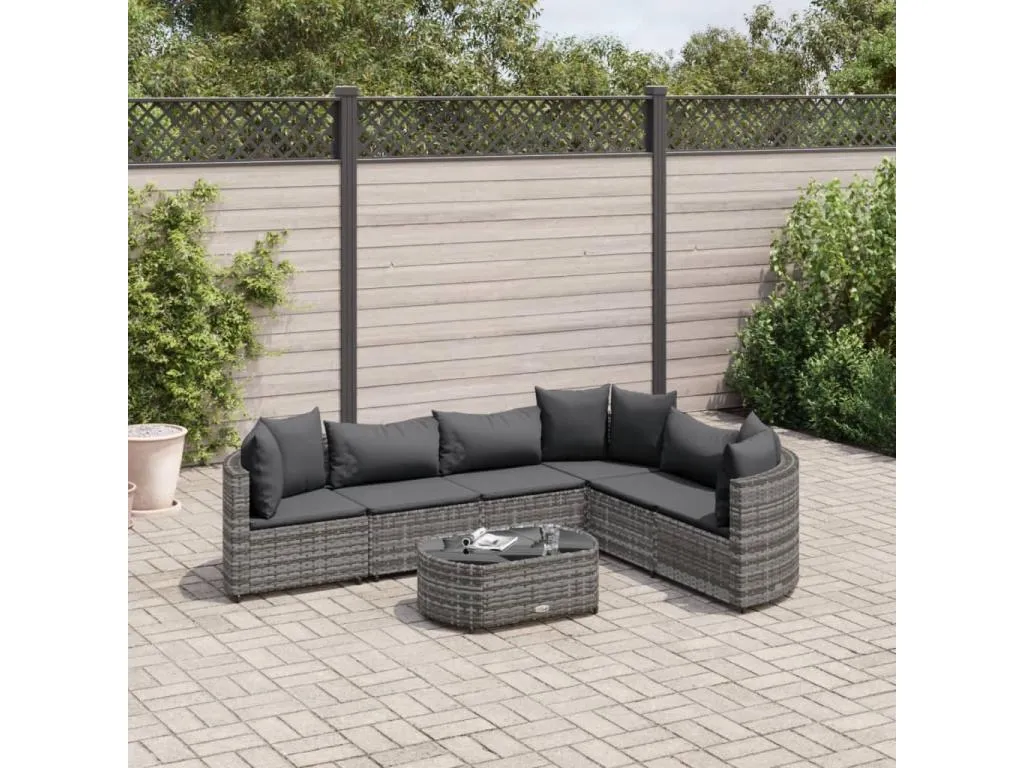 Set de sofás de jardín 7 pzas con cojines ratán sintético gris