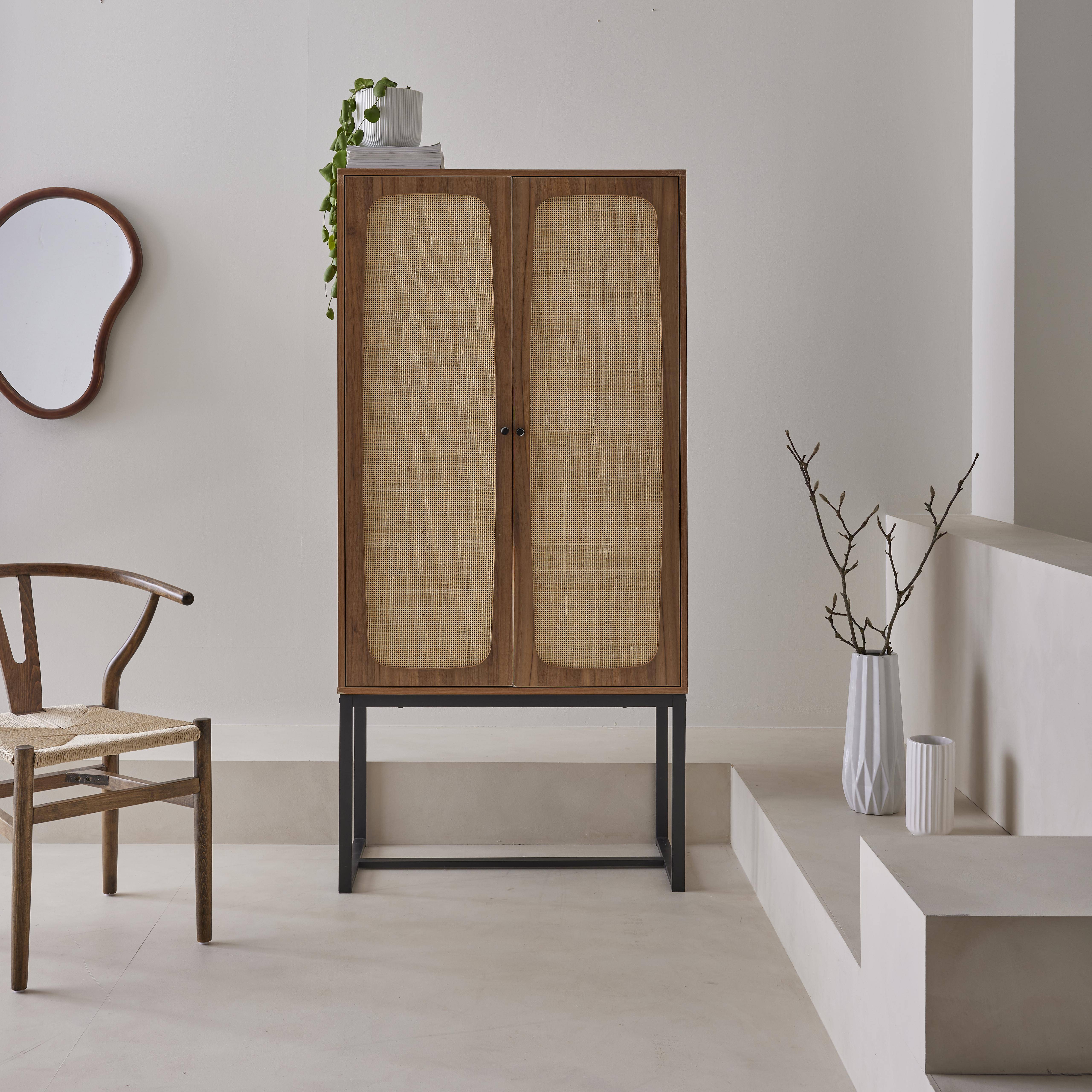 Retro - Aparador de 2 puertas de caña y madera, 165cm
