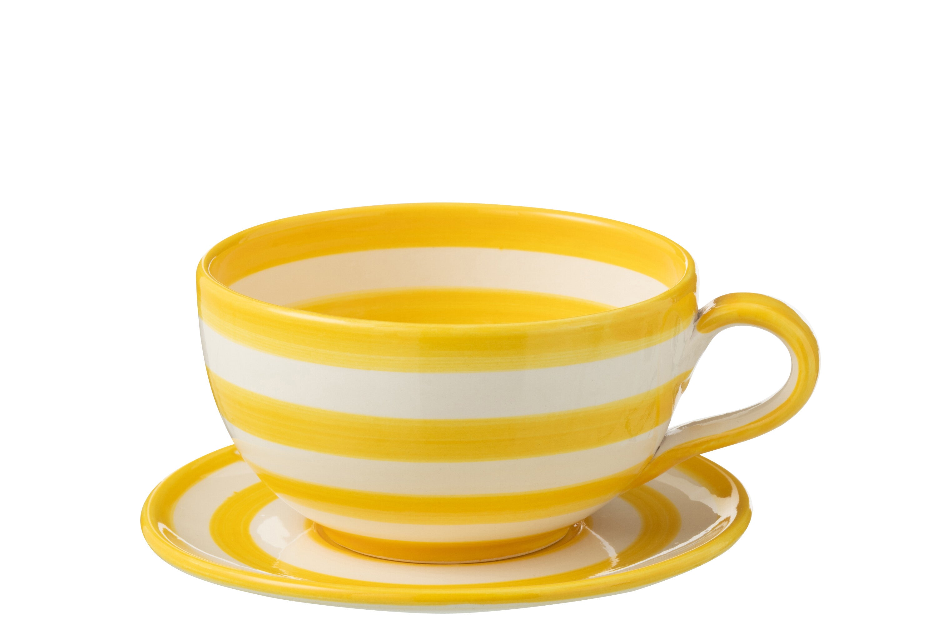 J-Line kopje + schoteltje Granada Stripes - keramiek - wit g