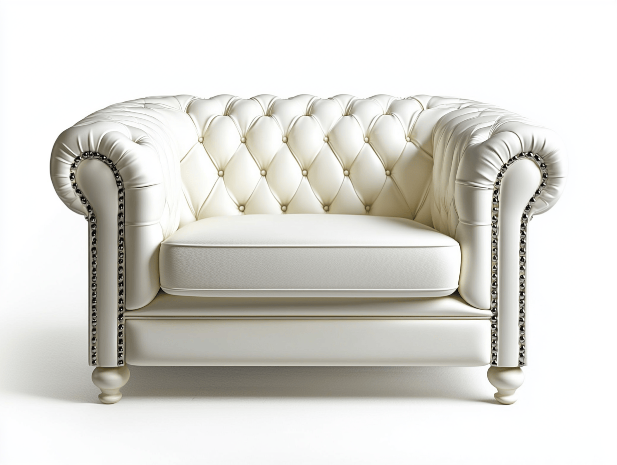 Sofá de Cuero Blanco Estilo Chesterfield para Sala de Estar