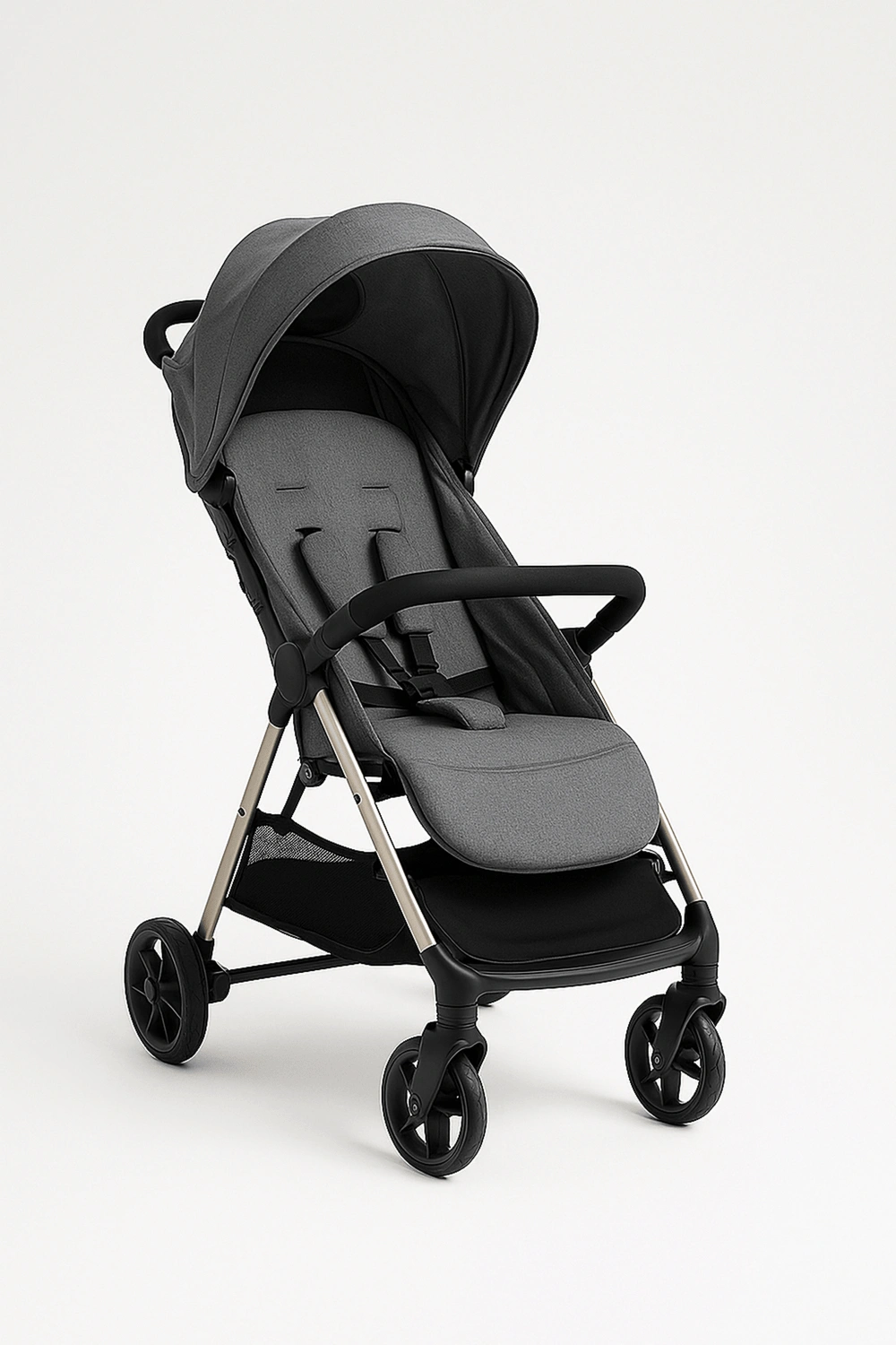 Cochecito de bebé, carrito plegable con respaldo ajustable en 4 posiciones y arnés de seguridad, hasta 22 kg, con capota extensible y cesta inferior, color gris oscuro, apto para 0 - 48 meses