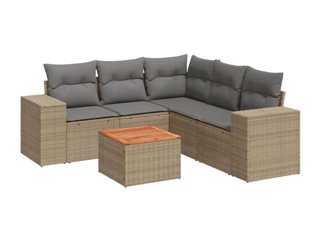 Juego de sofás de jardín con seis piezas y cojines en ratán sintético color beige  TI1497805