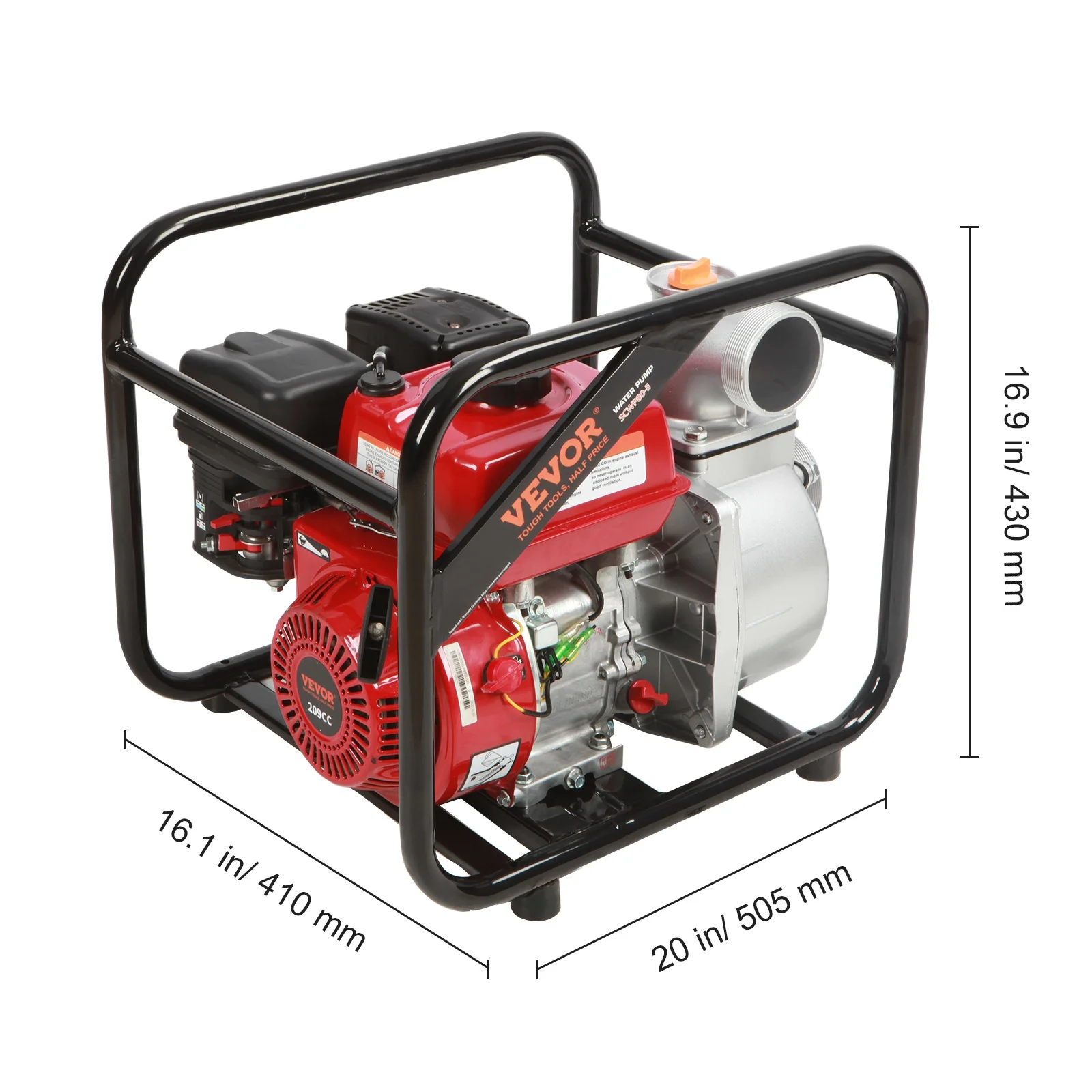 VEVOR Gasoline Engine Water Pump,3-inch, 7HP 265 GPM, 142ft Lift, 22ft Suction,4-Stroke Gas Powered Trash Water Transfer Pump Portable High Pressure with 25ft Hose for Irrigation Pool, EPA Certified - Image 8