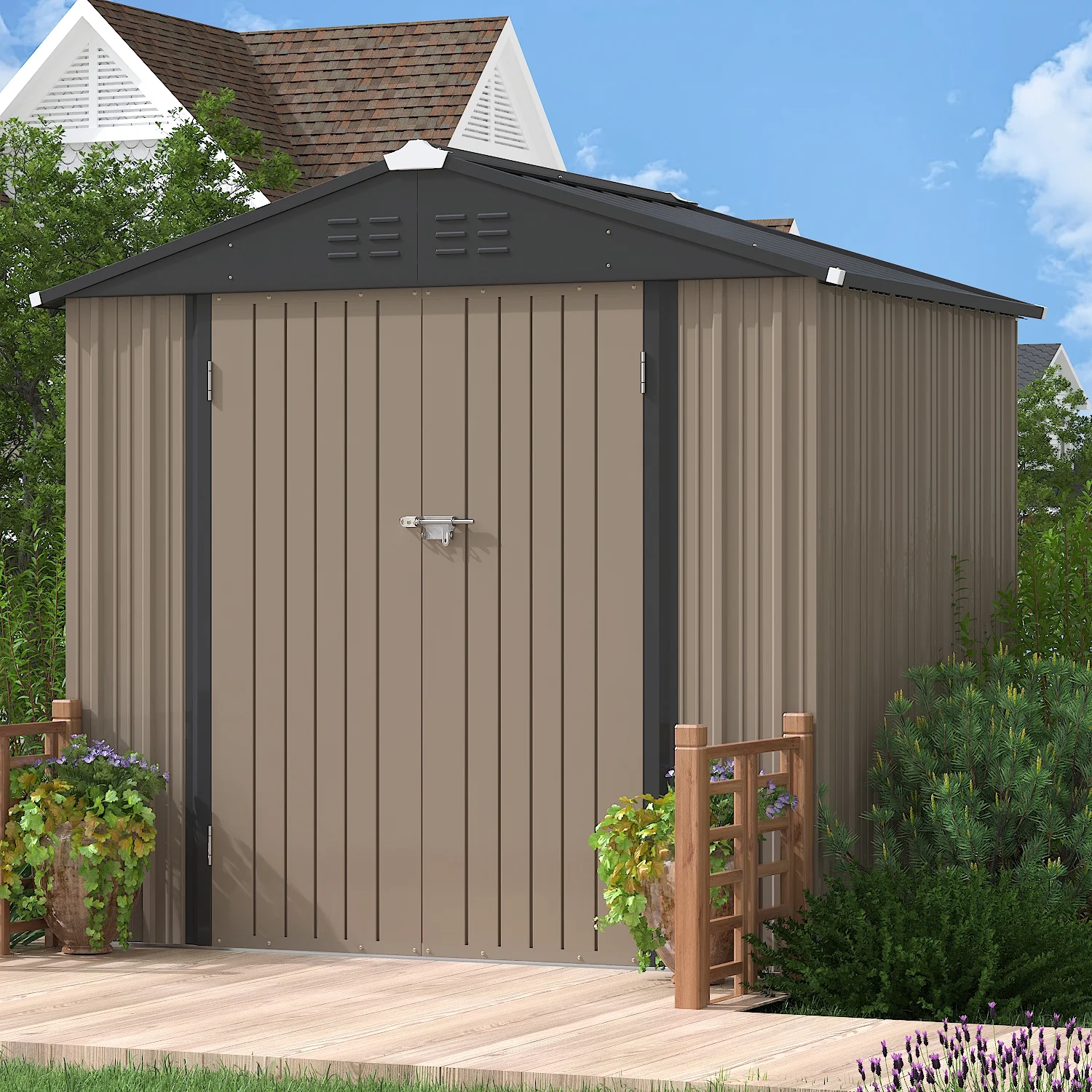 LACOO 4' x 6' Outdoor Storage Metal Shed for Tool Storage, Outdoor House for Backyard & Garden,Brown - Image 25