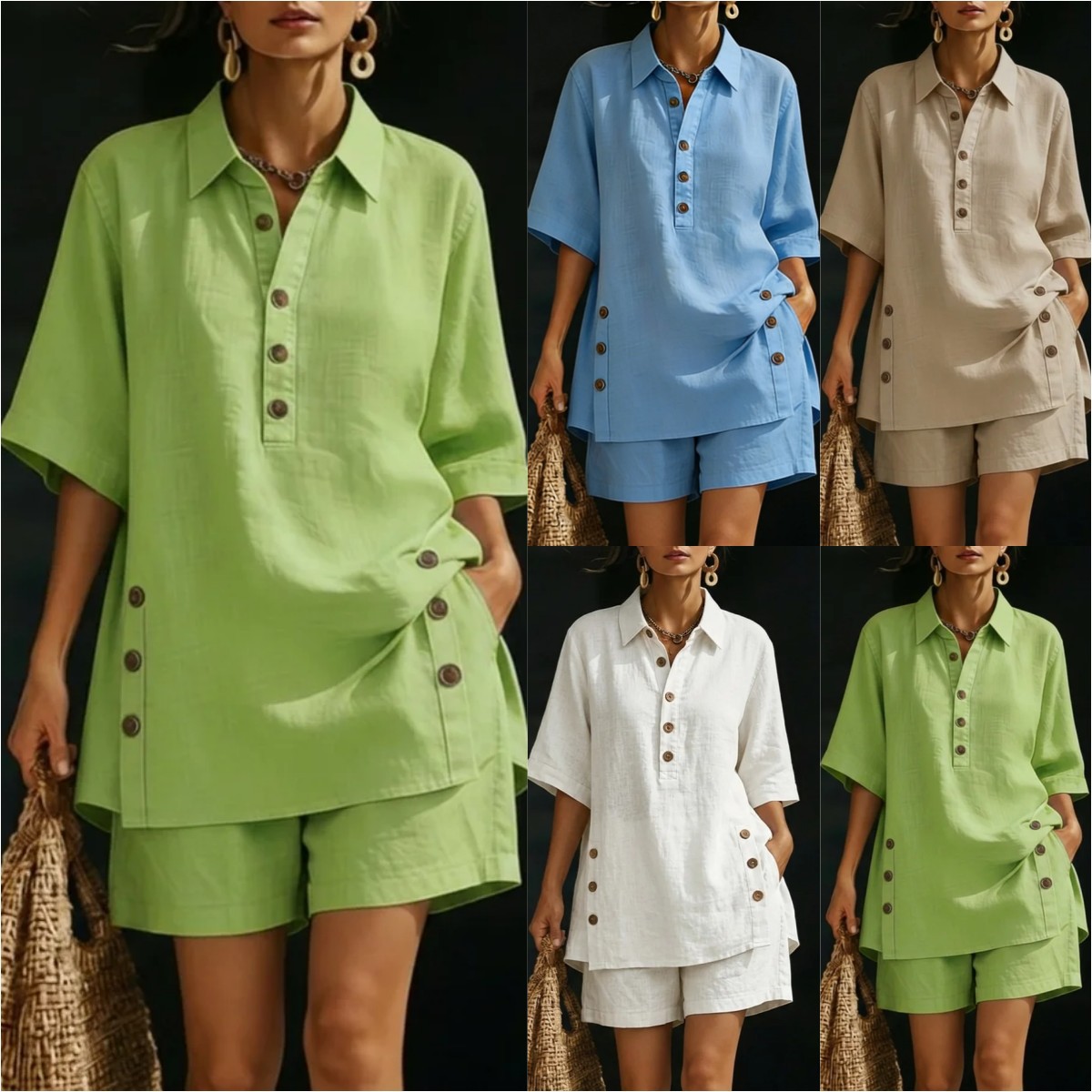 Amazon's best-selling 2026 autumn-summer cross-border new foreign trade women's clothing short-sleeve shirt and loose pants two-piece set