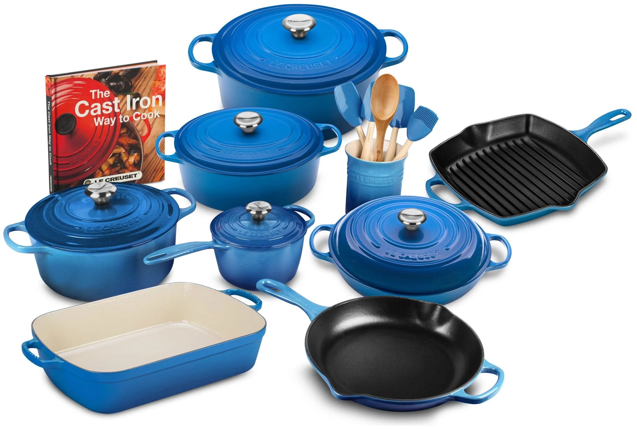 2025 20-piece Signature Cast Iron Cookware Set,10.25′′ Skillet,1.75-quart Saucepan with Lid