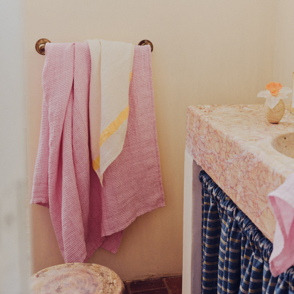 Serviette de bain en lin - Waffle - Rose Granité