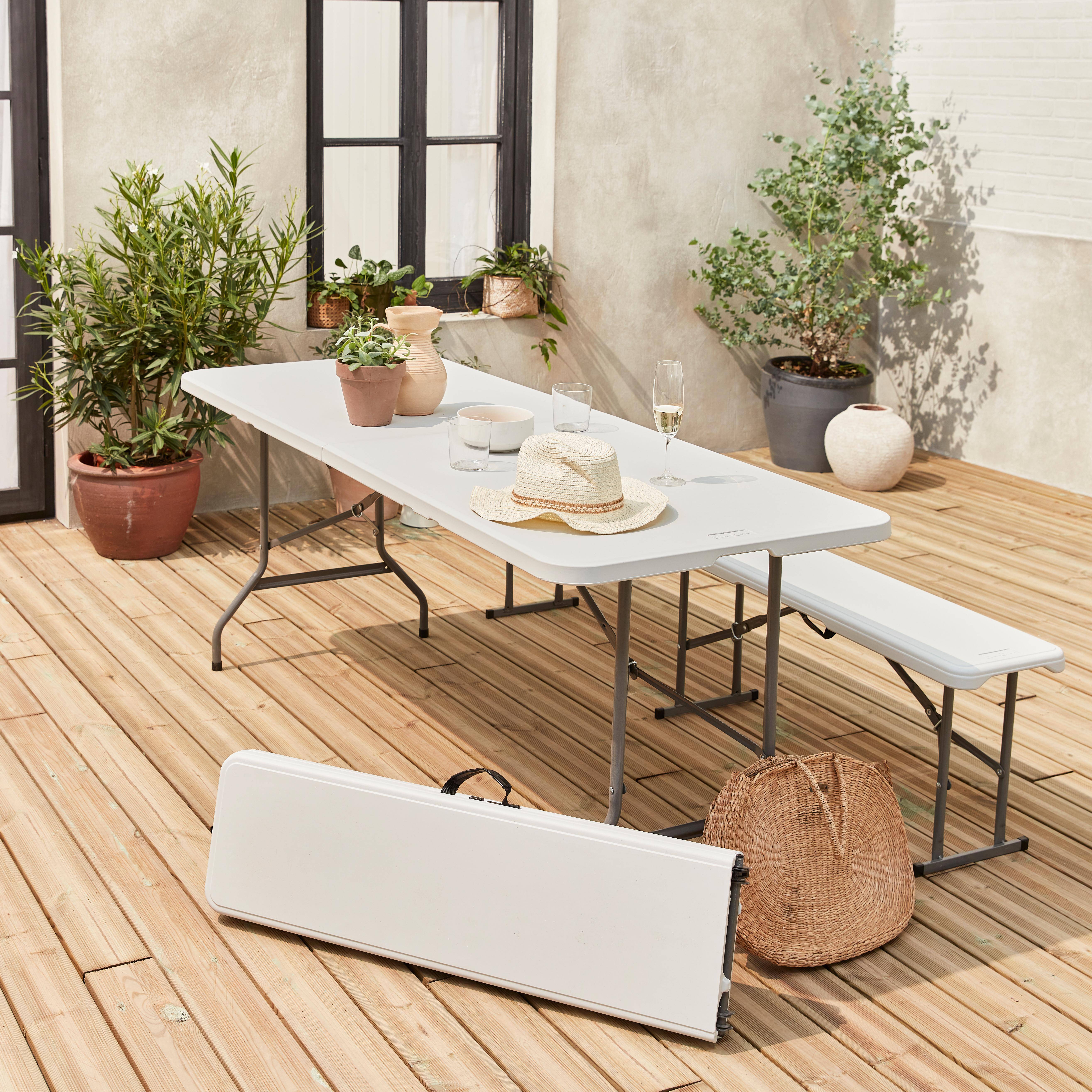 Fiesta - Set de mesa y bancos plegables portátiles para eventos